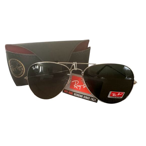 Ray Ban sunglasses aviator, 3026, Large 62mm, Silver Frame / Black Lens, NEW - Picture 1 of 9
